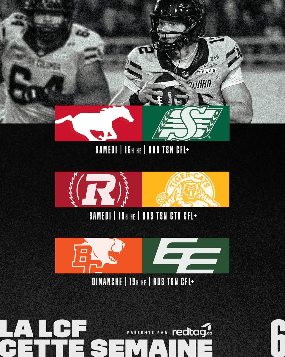 LCF (@lcfca) on Twitter photo Partisans! Voici votre nouvel horaire pour la semaine 6️⃣ dans la #LCF! 
Grosse fin de semaine de football devant nous. 😮💨 
#CFL Partisans! Voici votre nouvel horaire pour la semaine 6️⃣ dans la #LCF! 
Grosse fin de semaine de football devant nous. 😮💨 
#CFL