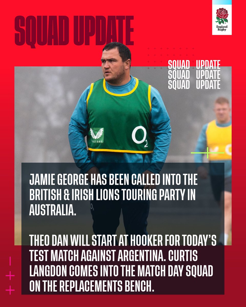 Congratulations, <a href="/J_George2/">Jamie George</a> 🦁

We wish <a href="/1_Dickie/">Luke cowan dickie</a> a speedy recovery! 🌹