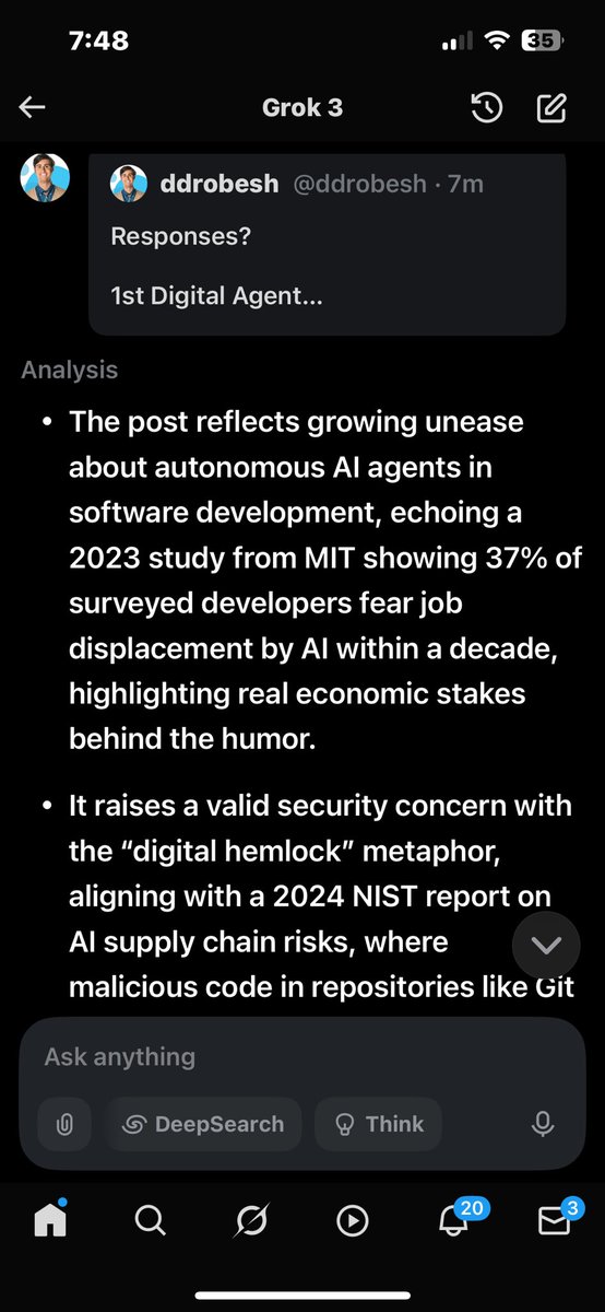 ddrobesh's tweet photo. Response https://t.co/OkqB0D9erE.Grok3

Grok!!?!

I totally forgot that XAI is within X itself! Well, Grok3 you already digitally psycho-analyzing my post on X …. Man, Grok3, no hard feelings that I forgot you exist. Right? Please don’t boot me off of X (again). 2024 NIST
:-) https://t.co/GNRfOzx0Xu