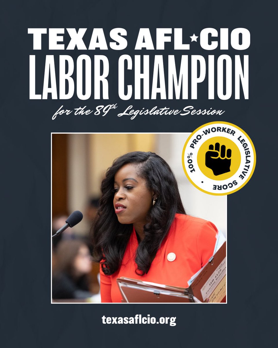 AichaForTexas's tweet image. 🚨100% pro-labor voting record💪🏾
I’m proud to represent a district full of hardworking union families who power our schools, build our cities & keep our communities running
I’ll always stand with them in the fight for fair wages, dignity on the job, & the right to join a union