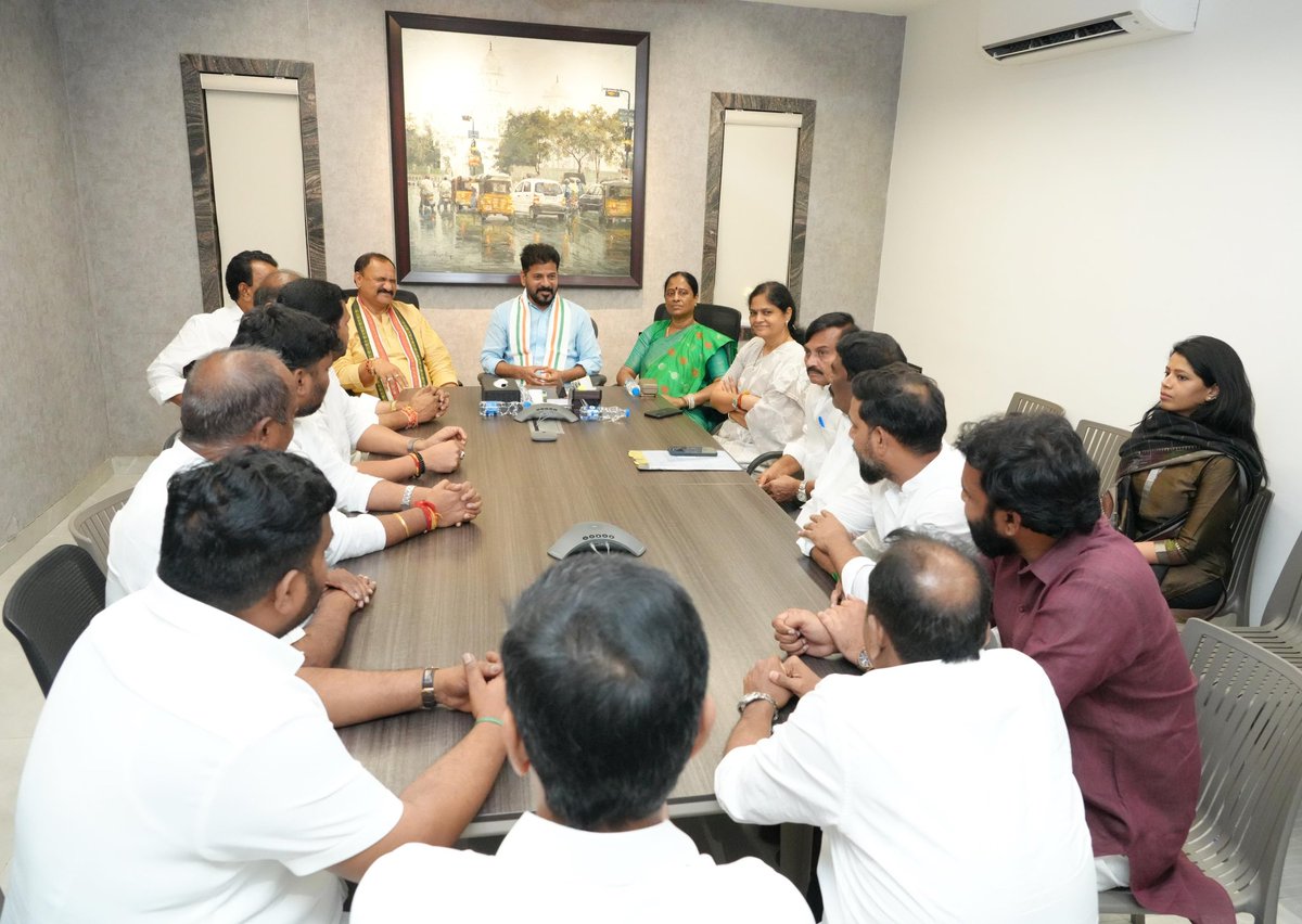 Government Whip Adi Srinivas, various Corporation Chairpersons, and party BC leaders met Honourable Chief Minister Sri A <a href="/revanth_anumula/">Revanth Reddy</a>  to express their gratitude for bringing in an ordinance providing 42% reservations for Backward Classes (BCs) in local bodies.

MLC