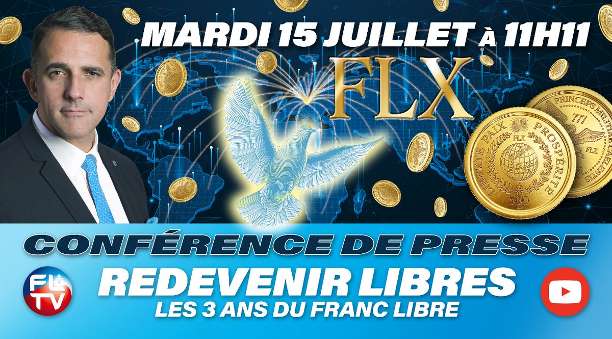 Redevenir libres. 

Les 3 ans du Franc Libre. 

Conférence de presse du mardi 15 juillet 2025 à 11h11 sur toutes les plateformes encore libres : 

- X(Twitter)
- FRANCE LIBRE TV 
- YOUTUBE

A vos postes. 

youtube.com/live/SFQ5gMKVd…
