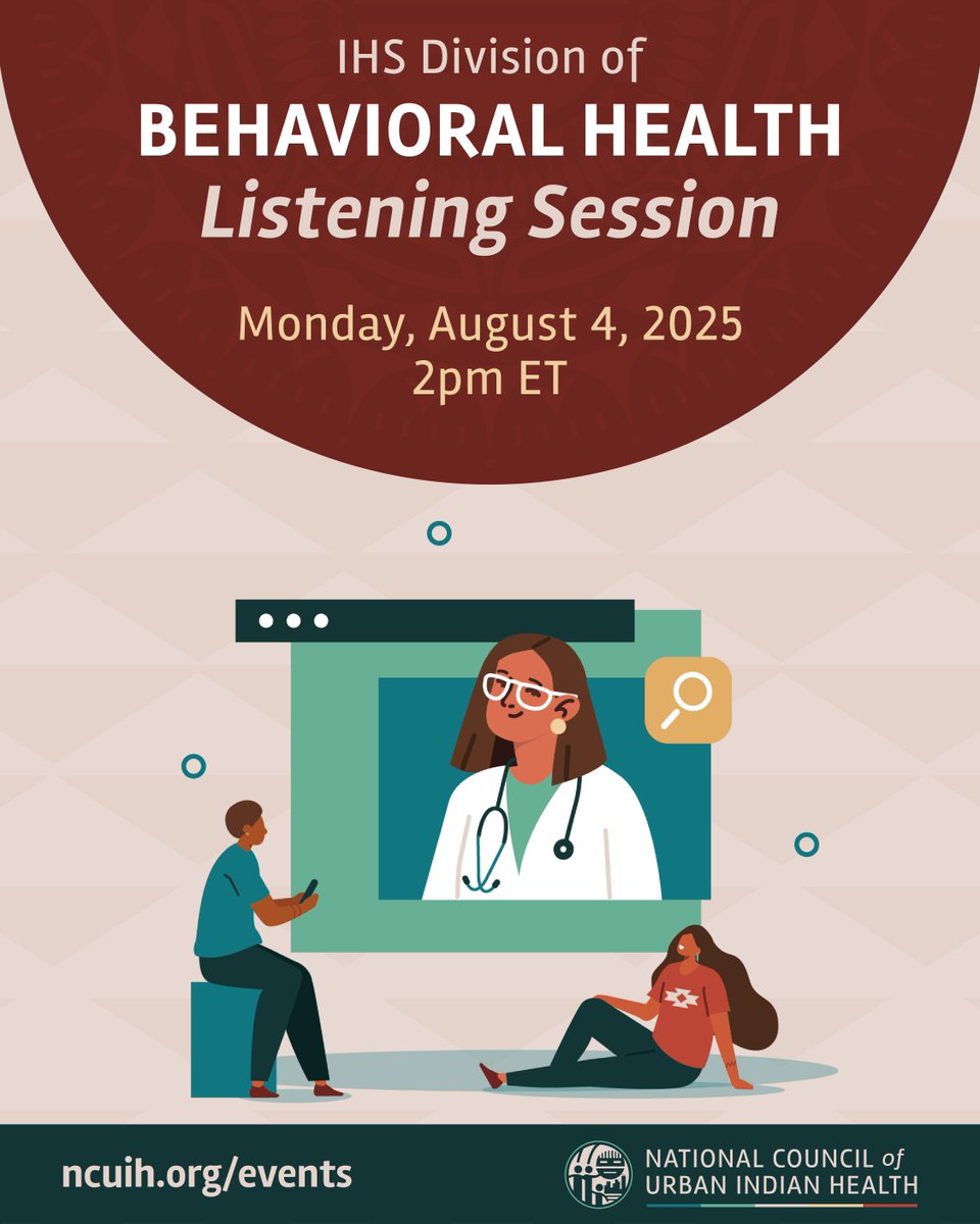 NCUIH_Official's tweet image. Join us Monday, August 4 at 2 p.m. ET for a virtual listening session with IHS Behavioral Health leadership. Hear updates from Dr. Gloria Segay and share your organization’s perspective. Register at buff.ly/LDw7Nkv