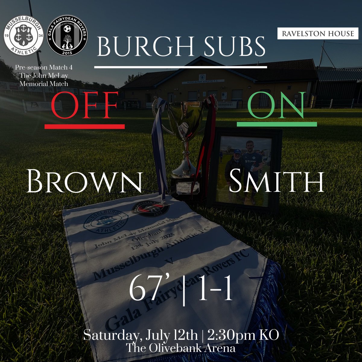 BURGH SUB

OFF: Brown
ON: Smith 

67’ | 1-1