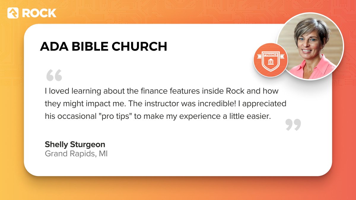 RockRMS's tweet image. Shelly was able to take her church’s finance process to the next level! Join our next Finance class happening August 26–27, covering everything from setup to advanced tools like scheduled transactions and pledges.

Save your seat today! rockrms.com/finance_xsocial

#FinanceClass