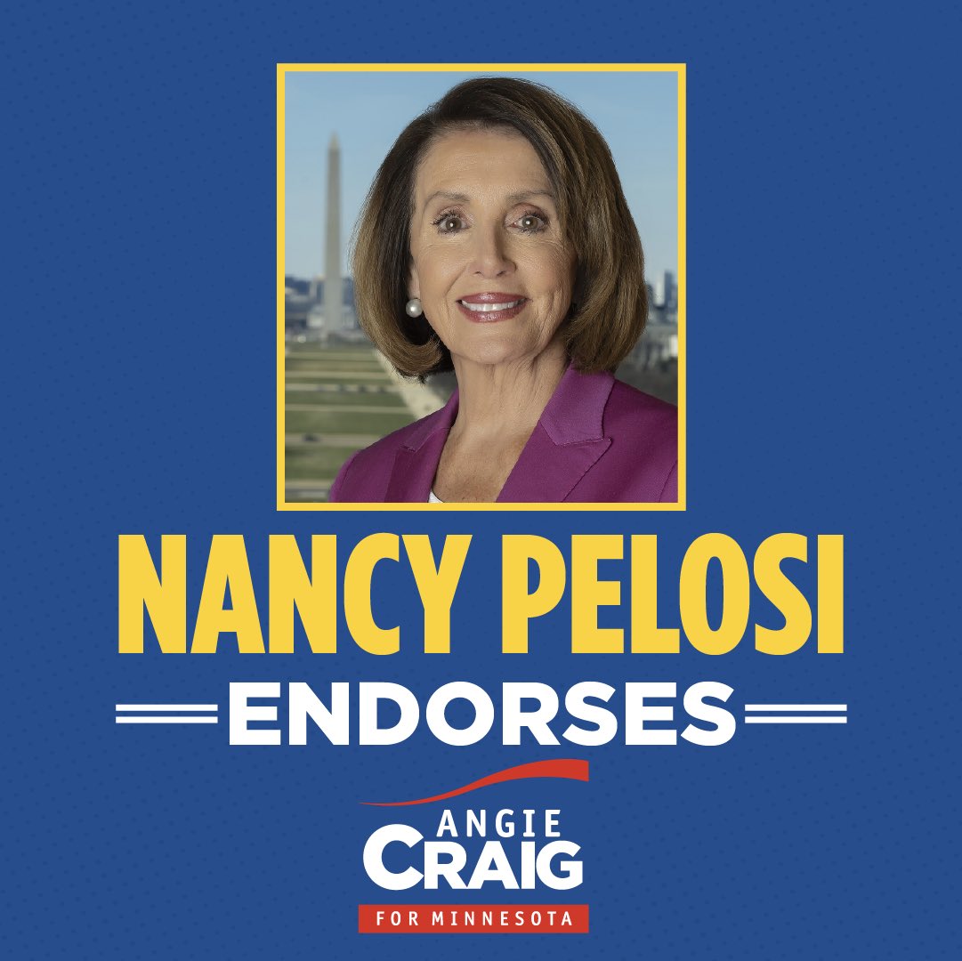 AngieCraigMN's tweet image. Honored to be endorsed by Nancy Pelosi in my run for U.S. Senate.