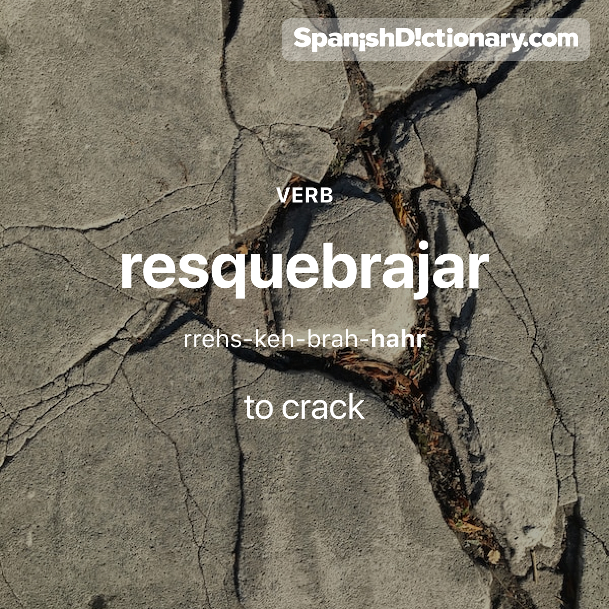 Today's #WordOfTheDay is "resquebrajar." 💔⛏️ For example: Los cambios de temperatura resquebrajaron el concreto. - The temperature changes cracked the concrete.
#EstudiaEspañol #StudySpanish #AprendeEspañol #LearnSpanish #Español #Spanish #LearningSpanish #PalabraDelDia