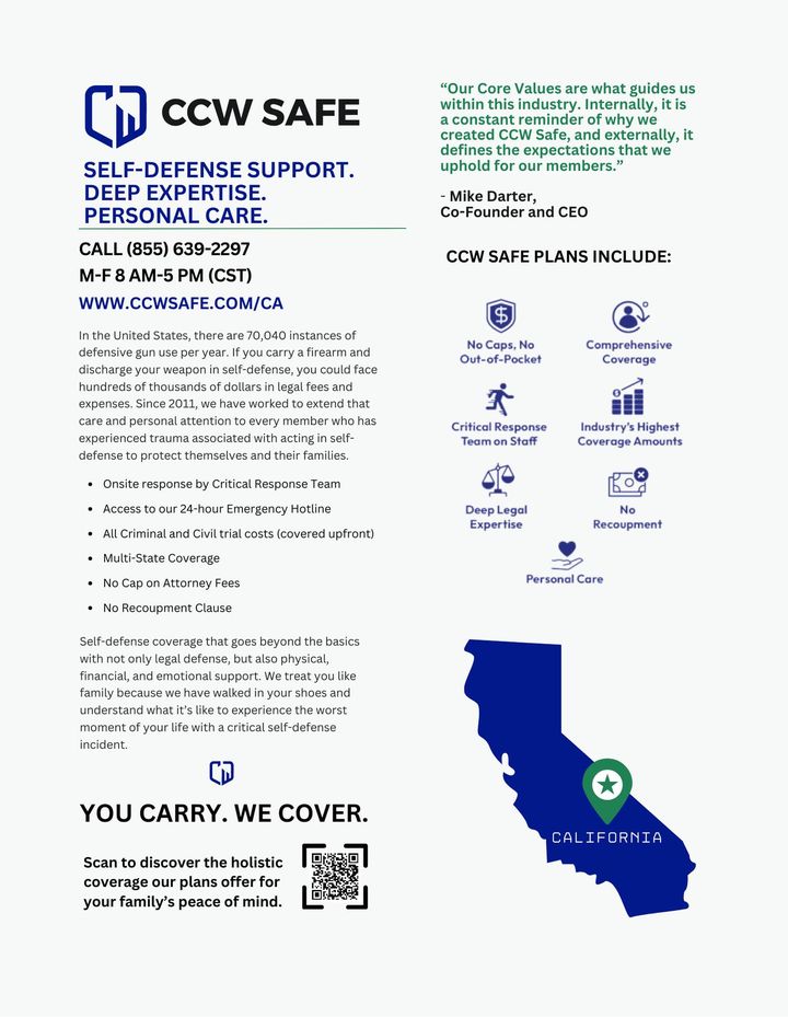 CRPAnews's tweet image. CCWSafe. Self-Defense Support. Deep Expertise. Personal Care. Self-defense coverage that goes beyond the basics with not only legal defense, but also physical, financial, and emotional support. Learn more here: ow.ly/SgIU50Rom4j