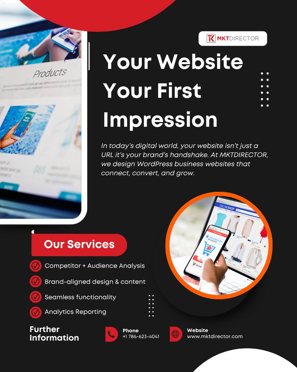 mkt_director's tweet photo. Your website isn't just a link—it's your brand’s first impression.
At MKTDirector, we craft WordPress sites that build trust, boost conversions, and help your business grow. https://t.co/3yEXC472IX