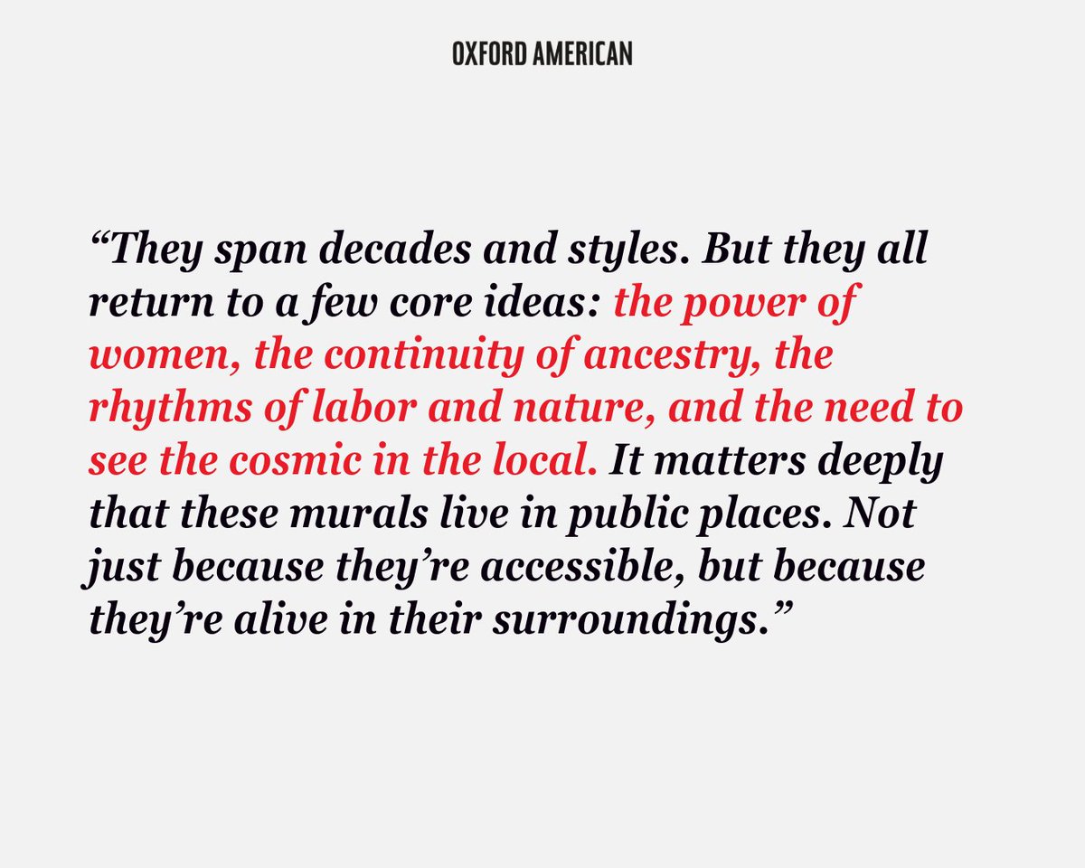 oxfordamerican's tweet image. “The fact that the murals are open, accessible, unguarded is part of what gives them their power.”
—In a feature article from @BurnawayGA, Daniel Fuller examines the importance of setting for John T. Biggers’s murals.
🔗: shorturl.at/MPt8o