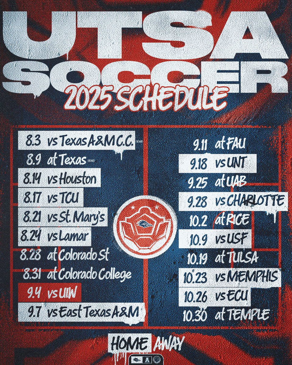 UTSA Athletics (@utsaathletics) on Twitter photo The schedule is set ✅
Time to get your season tickets 🎟️
You've helped <a href="/UTSAWSOC/">UTSA Soccer</a> lead the <a href="/American_Conf/">The American</a> in attendance the last two years! Lock in your season tickets today to be part of this exciting 2025 season!
🎟️ utsa.pro/25SoccerTIX
#BirdsUp 🤙 #LetsGo210 The schedule is set ✅
Time to get your season tickets 🎟️
You've helped <a href="/UTSAWSOC/">UTSA Soccer</a> lead the <a href="/American_Conf/">The American</a> in attendance the last two years! Lock in your season tickets today to be part of this exciting 2025 season!
🎟️ utsa.pro/25SoccerTIX
#BirdsUp 🤙 #LetsGo210