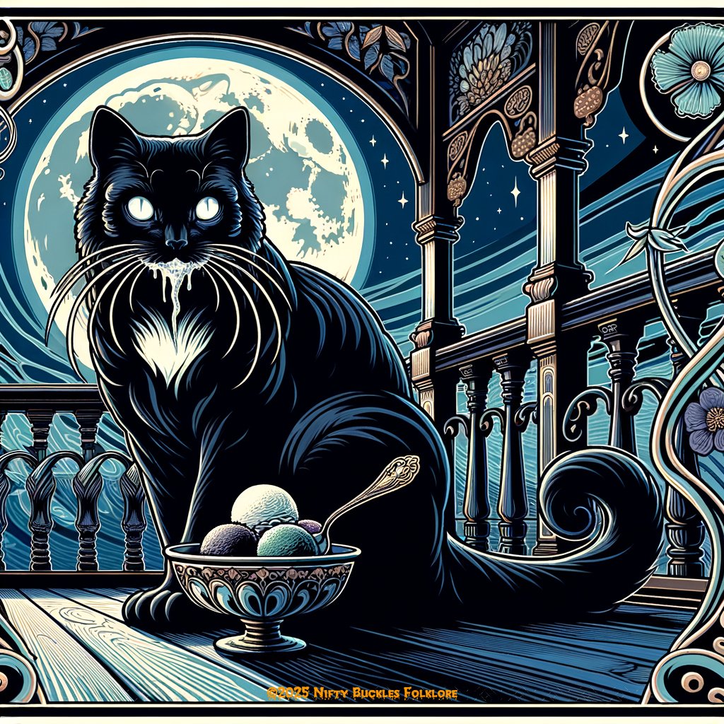 NiftyBuckles's tweet photo. #SpookySaturday 🎃👻 #Caturday 🐈⬛🥛🍨#NationalIceCreamMonth 🍦🖤
Ever seen a Spectral kitty?
The Cat Sìth of Scottish lore, a large black cat 🖤🐾 with a white chest patch, prowls for souls at Samhain. #CatSith 🐈⬛
Leave milk 🥛 or a big scoop of ice cream 🍨 to appease it, or risk a curse! 🔮⚠️ #ScottishFolklore #CatGhosts