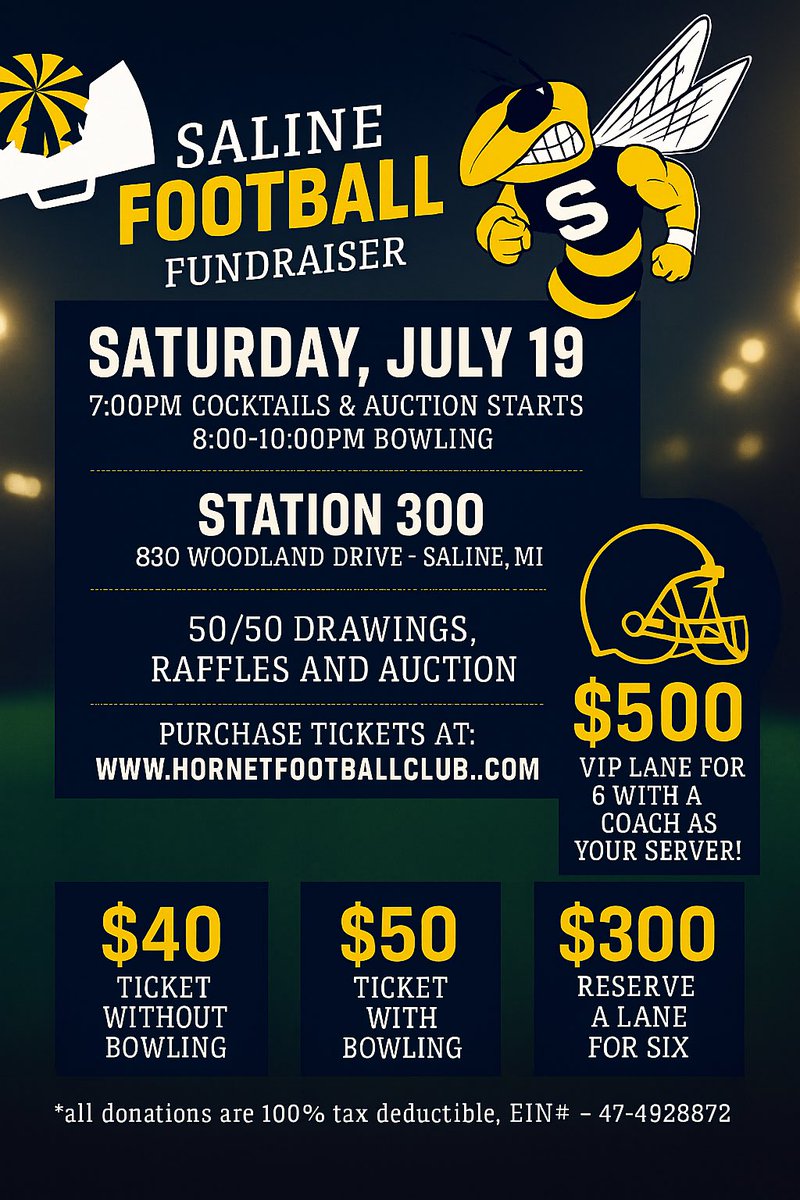 Get your tickets and support Saline Football! 1 week away #GoHornets
