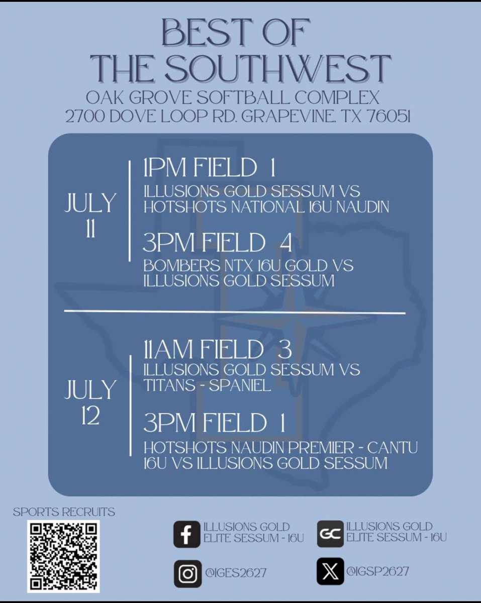 Brysen Elizabeth Gott (@brysengott) on Twitter photo Lets take it for the WIN ,,, come see us in Grapevine @ Oak grove softball complex this weekend. 💪
<a href="/IGSP2627/">Illusions Gold Elite Sessum</a> <a href="/mkmojica/">Melissa Mojica</a> <a href="/CruSoftball/">UMHB Softball🥎</a> <a href="/Trisha_Ford/">Trisha Ford</a> <a href="/IslandersSball/">Islanders Softball</a> <a href="/LBBroncoSB/">Lake Belton Bronco Softball</a> <a href="/Coach_KMac/">Coach Mac</a> <a href="/BearkatsSB/">Sam Houston Softball</a> <a href="/SoftballTemple/">Temple College Softball</a> <a href="/ACU_Softball/">ACU Softball</a> <a href="/McNeeseSoftball/">McNeese Softball</a> <a href="/McLennan_SB/">McLennan Softball</a> Lets take it for the WIN ,,, come see us in Grapevine @ Oak grove softball complex this weekend. 💪
<a href="/IGSP2627/">Illusions Gold Elite Sessum</a> <a href="/mkmojica/">Melissa Mojica</a> <a href="/CruSoftball/">UMHB Softball🥎</a> <a href="/Trisha_Ford/">Trisha Ford</a> <a href="/IslandersSball/">Islanders Softball</a> <a href="/LBBroncoSB/">Lake Belton Bronco Softball</a> <a href="/Coach_KMac/">Coach Mac</a> <a href="/BearkatsSB/">Sam Houston Softball</a> <a href="/SoftballTemple/">Temple College Softball</a> <a href="/ACU_Softball/">ACU Softball</a> <a href="/McNeeseSoftball/">McNeese Softball</a> <a href="/McLennan_SB/">McLennan Softball</a>