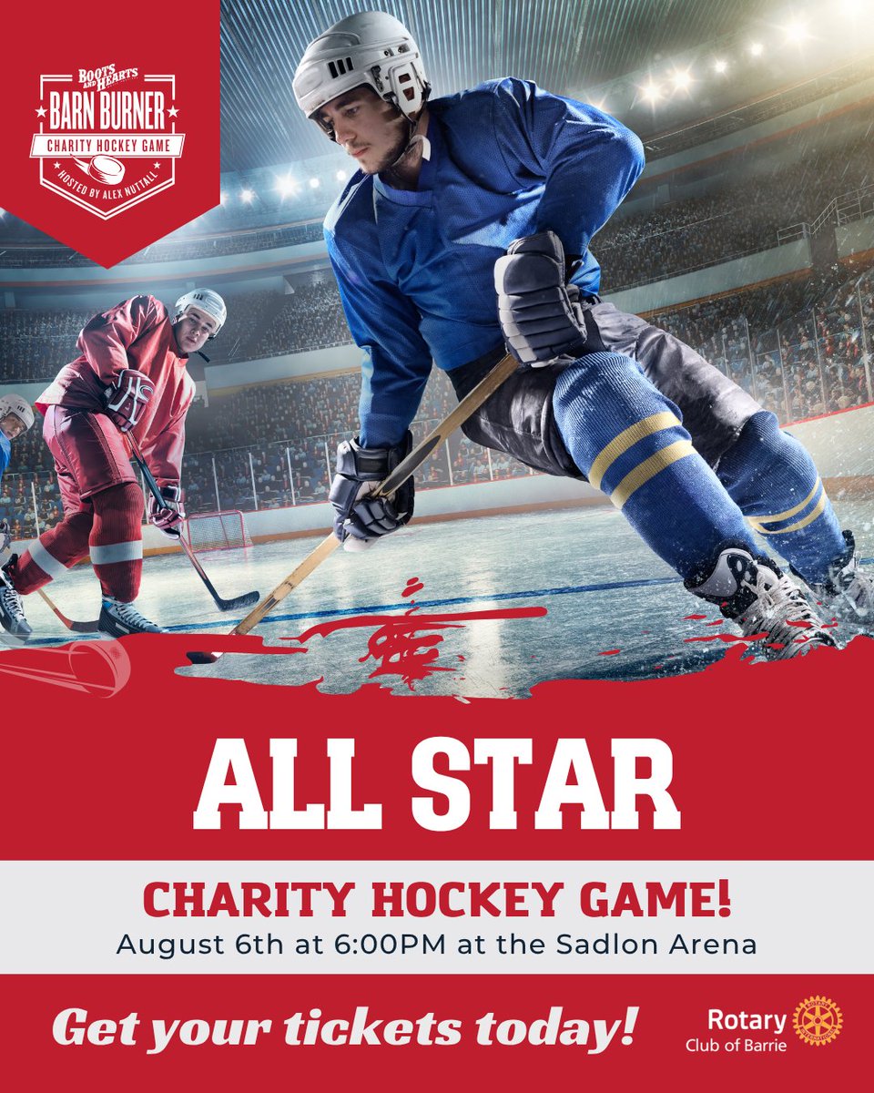 Check out the all star game of the summer! The Boots and Hearts Barn Burner charity hockey event is coming up soon. We’ll be announcing the lineup soon. The roster is guaranteed to be 🔥🔥🔥!

📍 Sadlon Arena | 📅 August 6

barrierotary.com/barn-burner?ut…