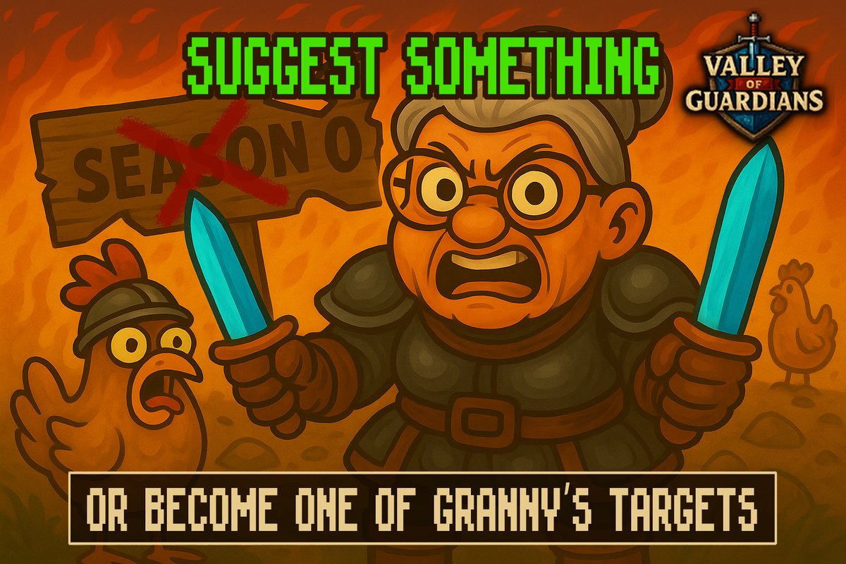 PlayVoG's tweet photo. Got ideas for the game? Cool.
Suggestions, improvements, weird features? Bring it on.

Granny’s prepping for Season 1 and she’s not in the mood for silence.
💡 Drop your ideas, or end up on her hit list. 🧓🗡️🐔

⚔️ New quests live now:
👉 https://t.co/R8H97geqHZ https://t.co/dte65RY442