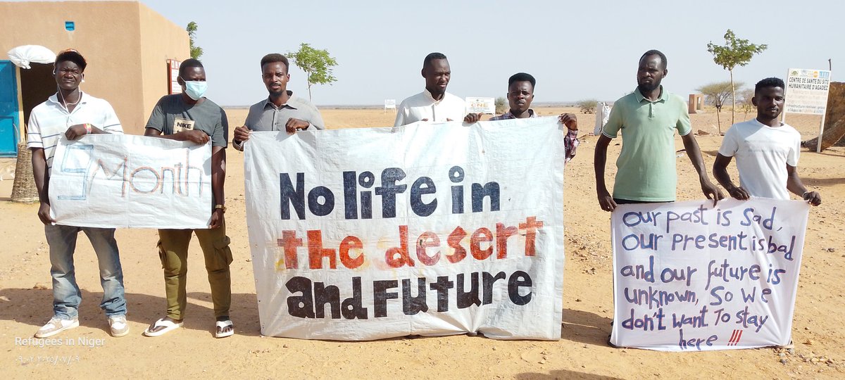 yousef_ism58349's tweet photo. Did the decision makers not receive the message of these refugees? #293days From the ongoing protests of refugees in Agadez, have you not seen these slogans all this time? Is this language not understood by you? Does humanity have standards? @Refugees @UNGeneva @UN @EP_President https://t.co/MeU6M1mwKb