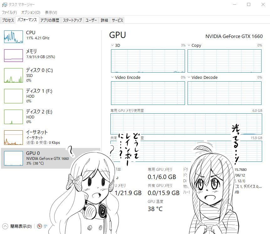 WaneMoon's tweet photo. グラボと、グラボ交換時に壊してしまったから新調したCPUクーラーの両方が虹色に光り始めた…。 https://t.co/uMfsluq10B
