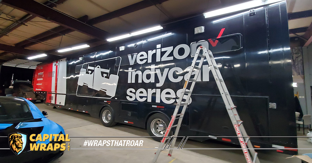 Capitalwraps's tweet image. Pit stop for a wrap! 🏁 We turned around this Verizon IndyCar race trailer wrap in record time. From our shop to the track, that's how we roll. #IndyCar #VehicleWrap #FastTurnaround