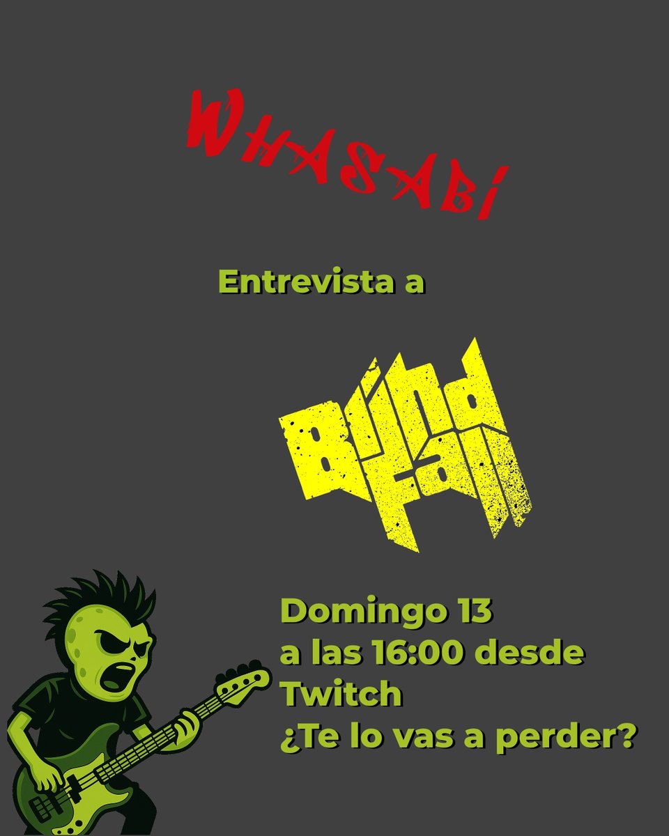 Mañana estaremos con <a href="/blindfallBAND/">blindfall</a>, no os lo perdáis! #twitch #entrevistas #musica 

twitch.tv/iwhasabi
youtube.com/@i_whasabi