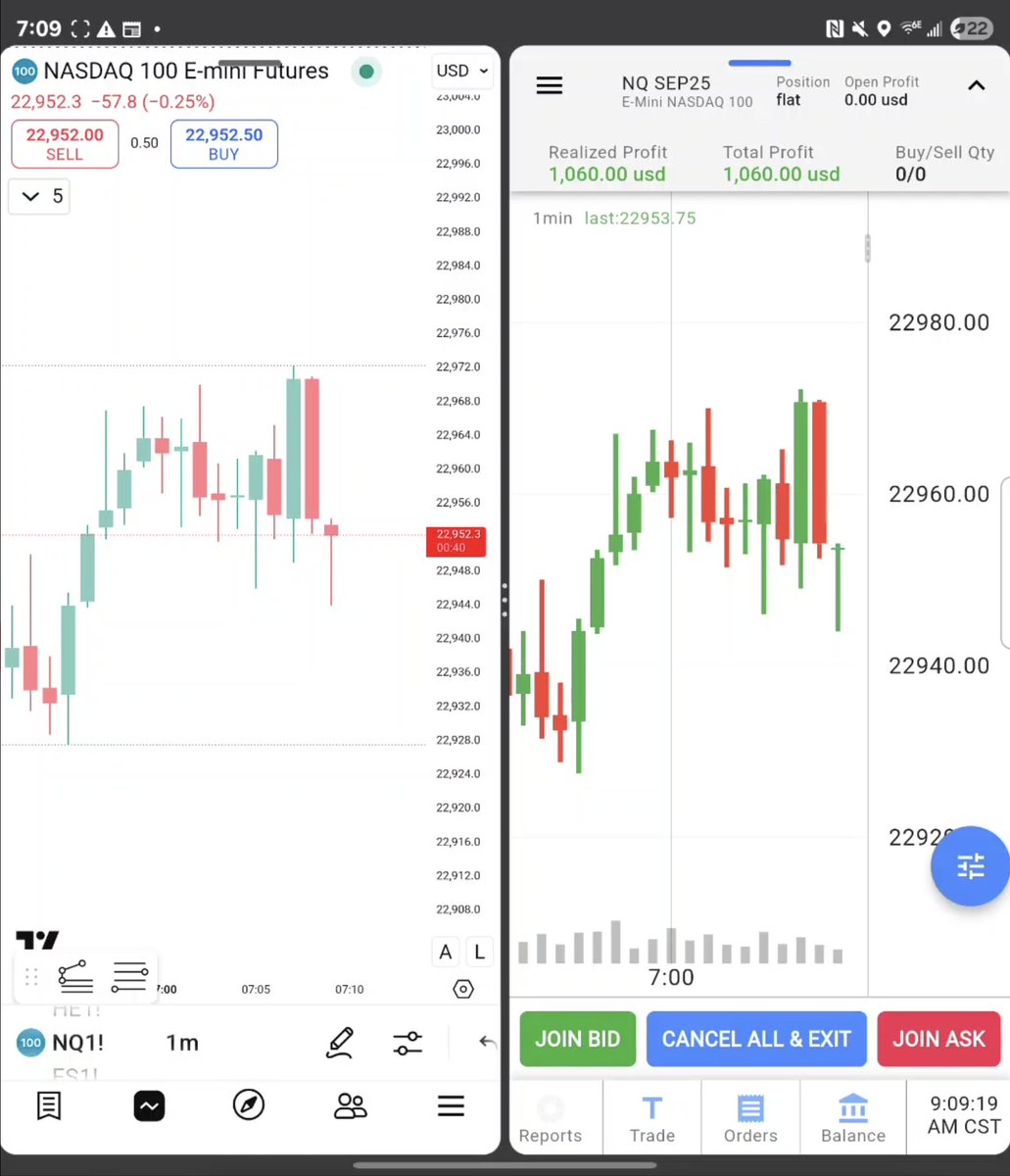 StockTiming's tweet image. I have a question about tradingview lag. Video is a 10 second clip of tradingview on the left and tradovate on the right. Photo on right shows tradovate at 53.75 and tradingview at 52.30. Im not an HFT trader but a 1.45 difference is quite big. #NQ #ES #Futures #Wallstreet