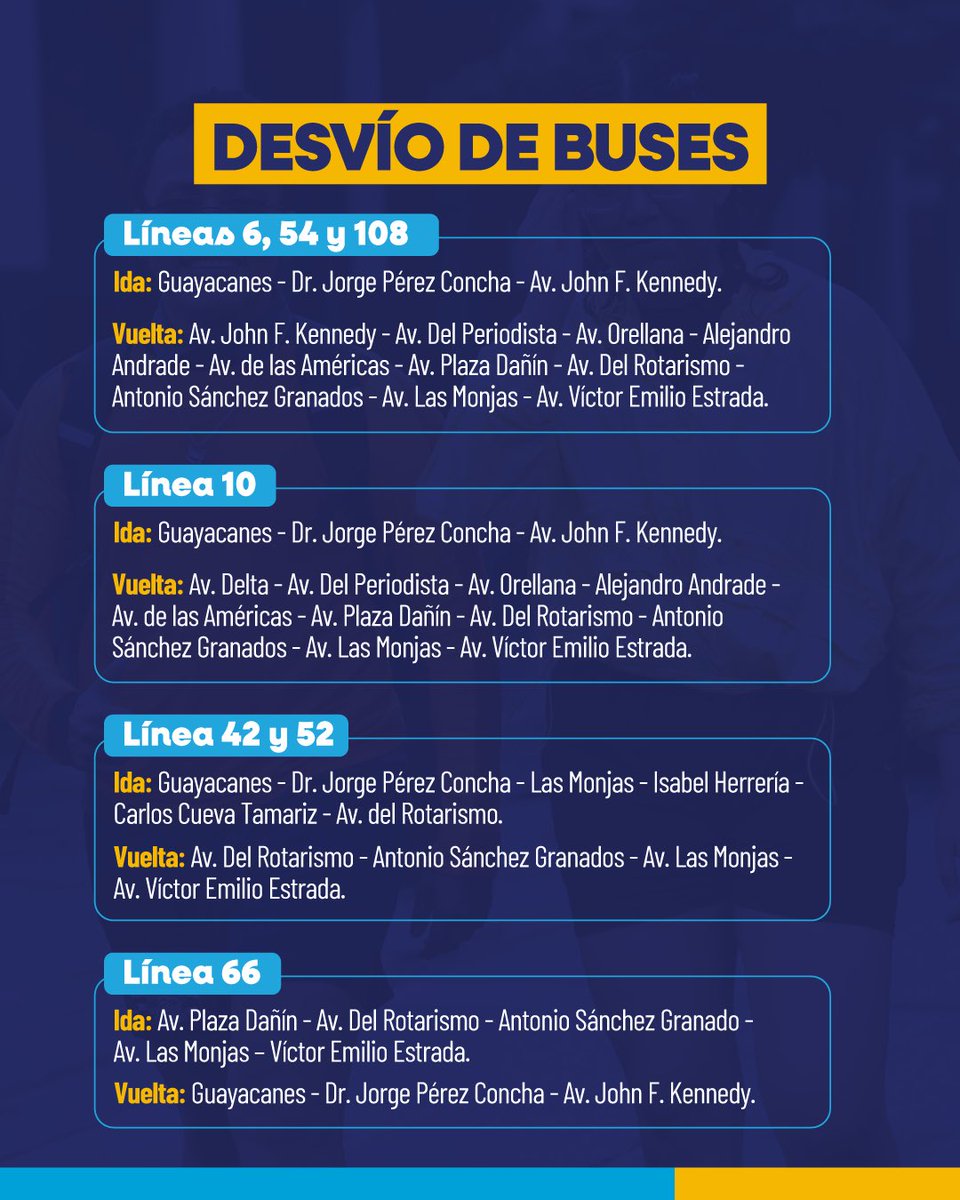 Este domingo 13 de julio, activamos la Ruta Urdesa con una jornada de peatonalización en la Av. Víctor Emilio Estrada, entre Las Monjas y Jorge Pérez Concha, de 07h00 a 12h00. 🚴‍♂️🏃‍♀️

Durante ese horario se aplicarán cierres viales y desvíos coordinados por nuestros agentes,