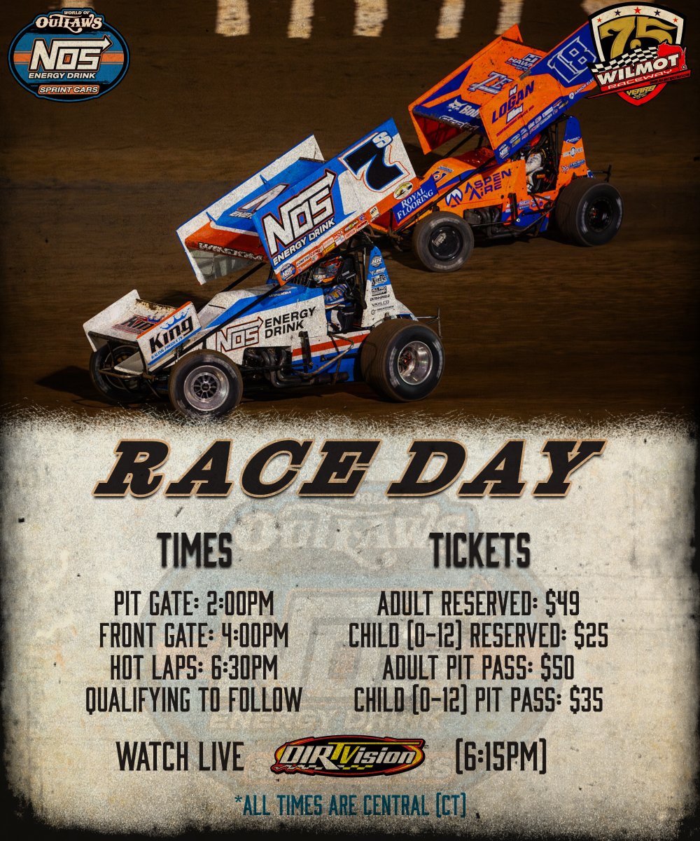 World of Outlaws (@worldofoutlaws) on Twitter photo Third timeโs a charm this week, right? ๐
Itโs ๐ฅ๐๐๐ ๐๐๐ฌ at Wisconsinโs Wilmot Raceway for the World of Outlaws <a href="/NosEnergyDrink/">NOS Energy Drink</a> Sprint Cars!
๐บ DIRTVision.com
๐ฐ PlayDIRTcar.com Third timeโs a charm this week, right? ๐
Itโs ๐ฅ๐๐๐ ๐๐๐ฌ at Wisconsinโs Wilmot Raceway for the World of Outlaws <a href="/NosEnergyDrink/">NOS Energy Drink</a> Sprint Cars!
๐บ DIRTVision.com
๐ฐ PlayDIRTcar.com