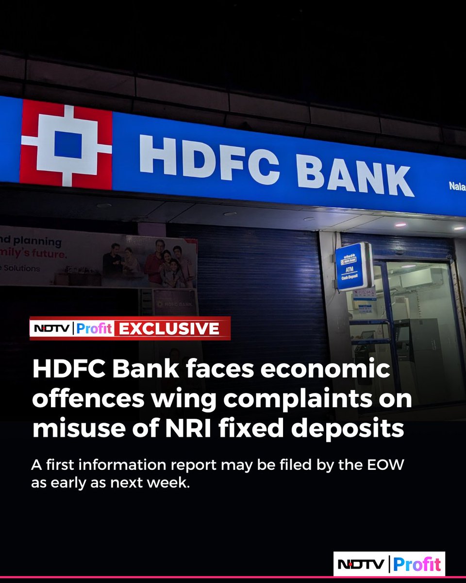 #HDFCBank faces complaints of misusing fixed deposits by at least four NRI customers. #NDTVProfitExclusive

Read: tinyurl.com/5chjr5jn