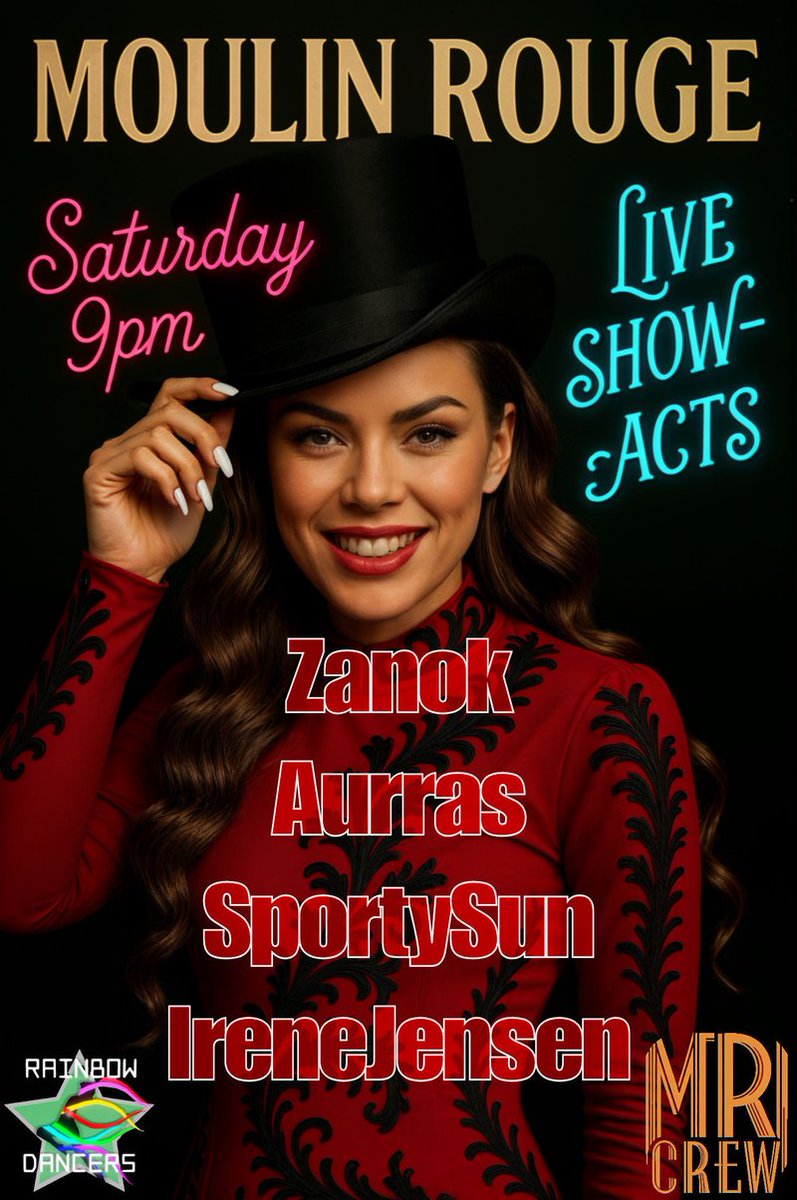 The velvet curtains are drawn, the spotlight’s warming up, Moulin Rouge is ready to dazzle! From 9pm CET, DJs Zanok, Aurras, Sporty Sun, and Irene Jensen take the decks—expect seductive rhythms and flamboyant energy all night long. If cabaret had a heartbeat, tonight would be it.