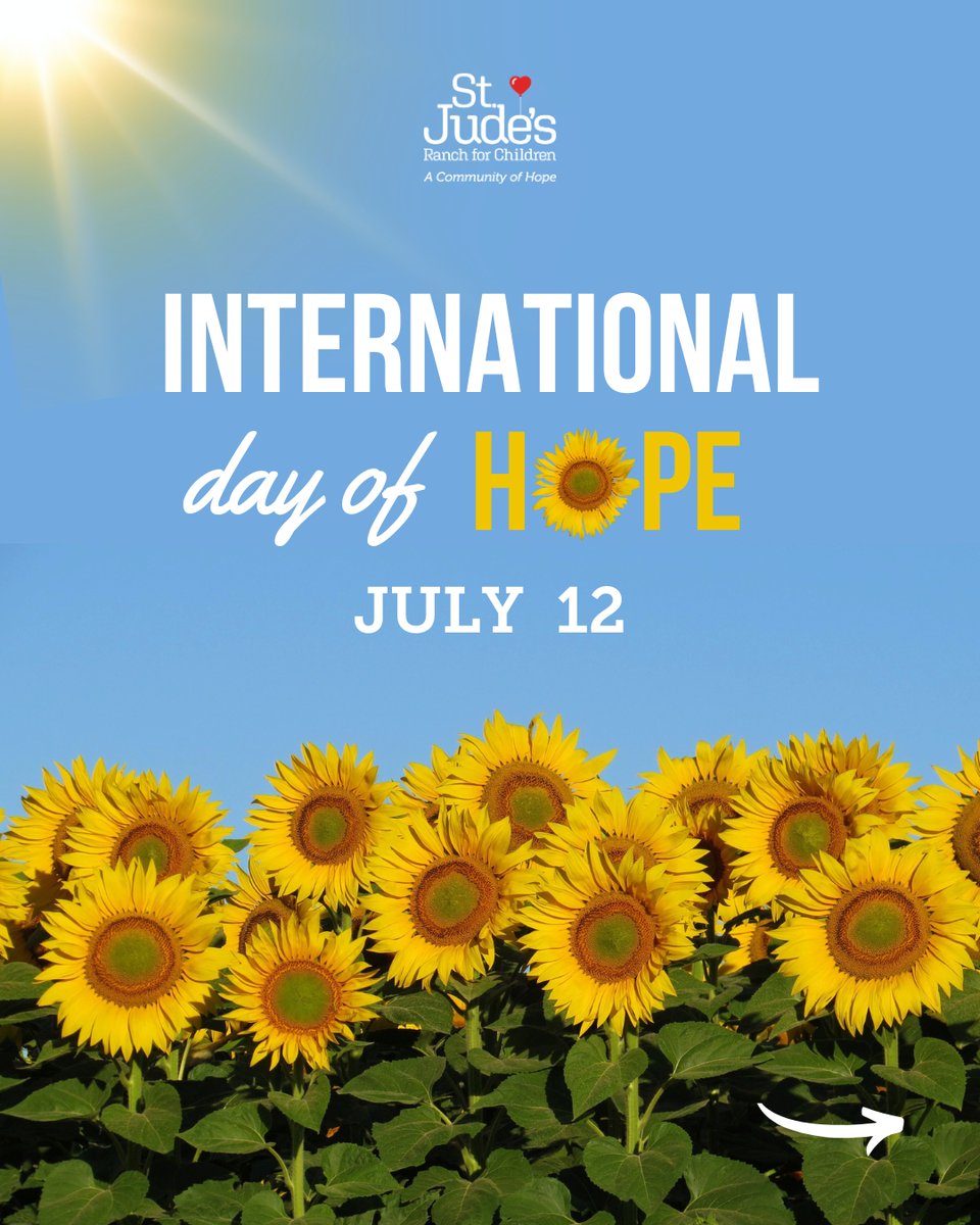 StJudesRanch's tweet image. July 12 is #InternationalDayofHope. 🌻
At St. Jude’s Ranch for Children, hope isn’t just a word– it’s the beginning of a brand new story for children & young people who have experienced abuse, neglect & trauma.
Together, we can create hope & healing.
❤️ bit.ly/SJRCDirectDona…