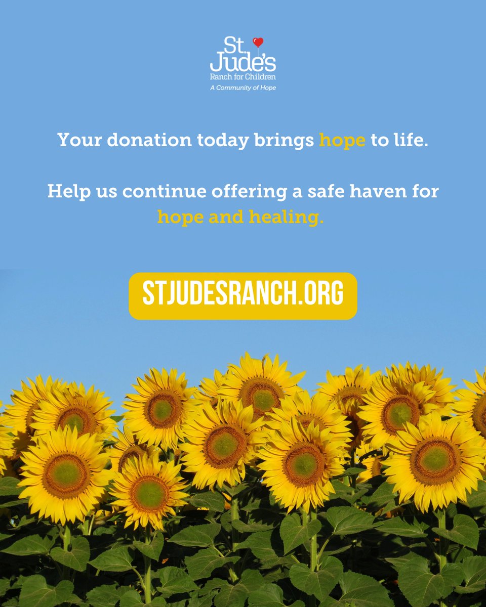 StJudesRanch's tweet image. July 12 is #InternationalDayofHope. 🌻
At St. Jude’s Ranch for Children, hope isn’t just a word– it’s the beginning of a brand new story for children & young people who have experienced abuse, neglect & trauma.
Together, we can create hope & healing.
❤️ bit.ly/SJRCDirectDona…