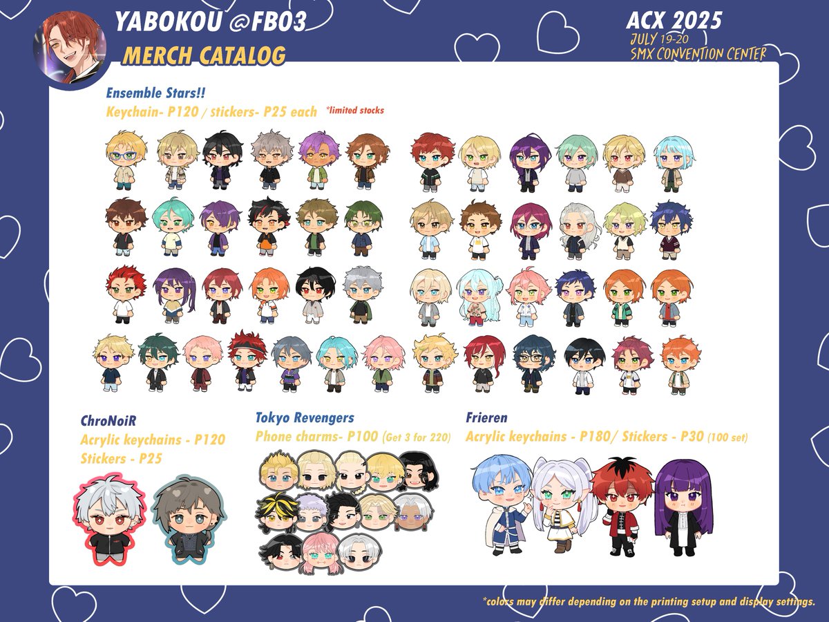 [RTs 💙]  
Feel free to stop by our table at #ACX2025 

reservations will be accepted starting monday, please dm me! 

# love&amp;deepspace, twisted wonderland, enstars, pokemon, dungeon meshi &amp; more. (1/2)