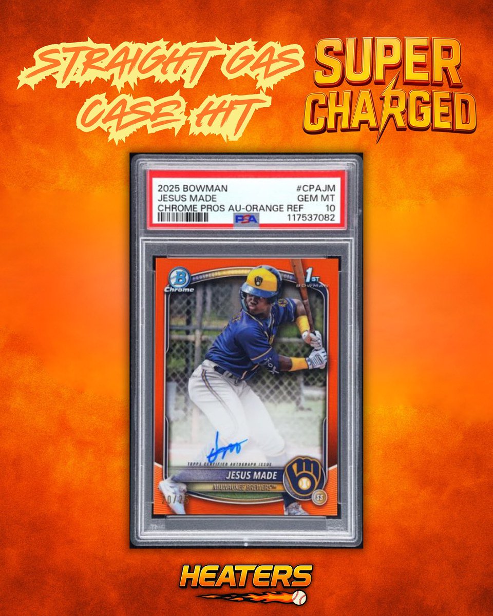 Last night, we debuted Straight Gas SUPERCHARGED — the highest ceiling ever in the Straight Gas lineup ⛽️

🔥 Case hit: 2025 Bowman Jesus Made Chrome Prospect Auto Orange /25 PSA 10 🔥