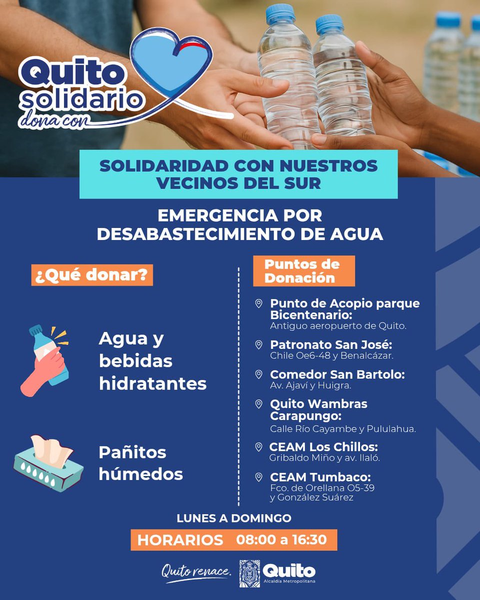 WilsonMerinoR's tweet image. 📢📢💧 ¡Las familias del sur de Quito nos necesitan! El agua de tanqueros ayuda, pero no basta. Si la emergencia se prolonga, urge agua potable para evitar que la gente se enfermen, sobre todo cuidar a los niños. HACEMOS UN LLAMADO A TODOS LOS QUITEÑOS A DONAR.…