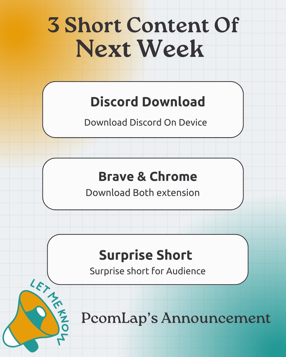 PComLap's tweet image. 🚨 PcomLap! Announcement 🚨
Here’s what’s dropping next week 👇
🎯 3 Shorts:
• Discord Download
• Brave &amp;amp; Chrome Extensions
• Surprise Short!
🎥 4 Videos:
• New Laptop Setup
• Install Linux
• Discord Guide
• AI Content (Weekend!)
#PcomLap #TechTips #AI #Linux #Windows11