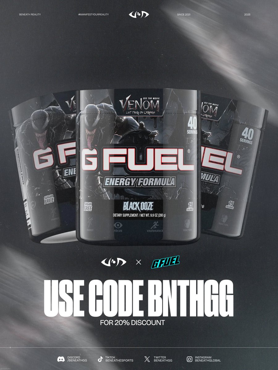 BeneathGG's tweet image. 🚨We are excited to announce our official sponsorship by @GFuelEnergy 🚨
Make sure to use our code: BNTHGG in the shop! 💫