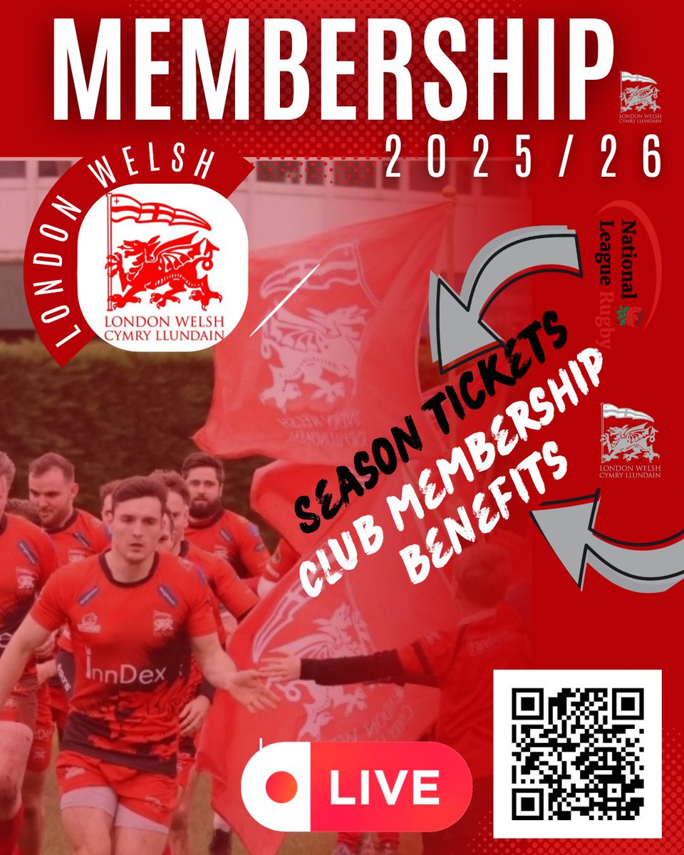 LondonWelshRFC's tweet image. MEMBERSHIP 2025/26
LIVE !
A huge season incoming as project reset morphs into Dragon Rising!
Dont miss a game, don't miss an update don't miss a benefit!
Membership, season tickets and all that comes with it 👇
londonwelshrfc.com/membership