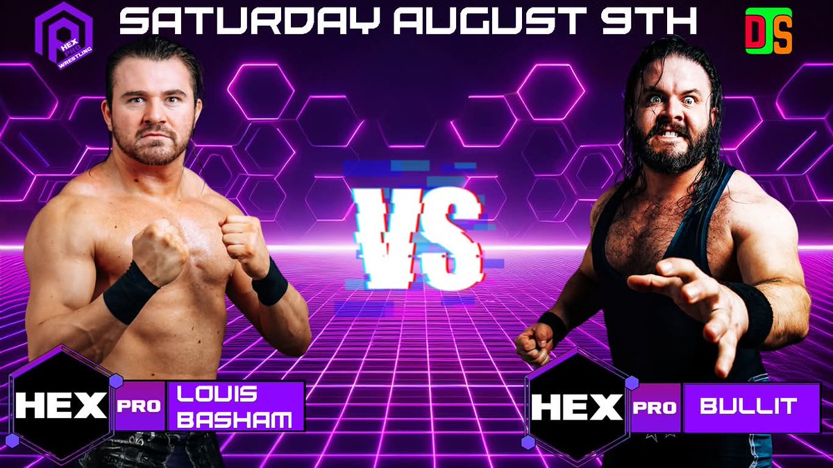 HUGE ANNOUNCEMENT
Bruiser Jacobs has picked up an injury. 
Louis Basham will make his debut in the 6 sided ring as he faces Bullit in our opening contest, this match could main event any show in the country. Book tickets at ticketstripe.com/hexaug9