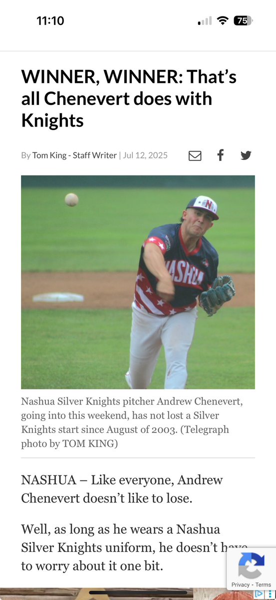 Middie Alum Andrew Chenevert taking care of business with Nashua Silver nights.
