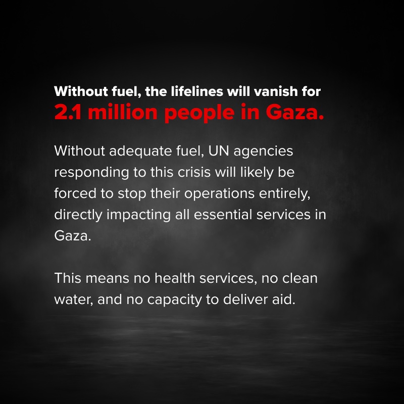 HaoliangXu's tweet image. Fuel must be allowed into Gaza in sufficient quantities to sustain life-saving operations.
Statement by @UNDP @UNOCHA @ohchr @UNICEF @UNOPS @UNFPA @WFP & @WHO: go.undp.org/UtH