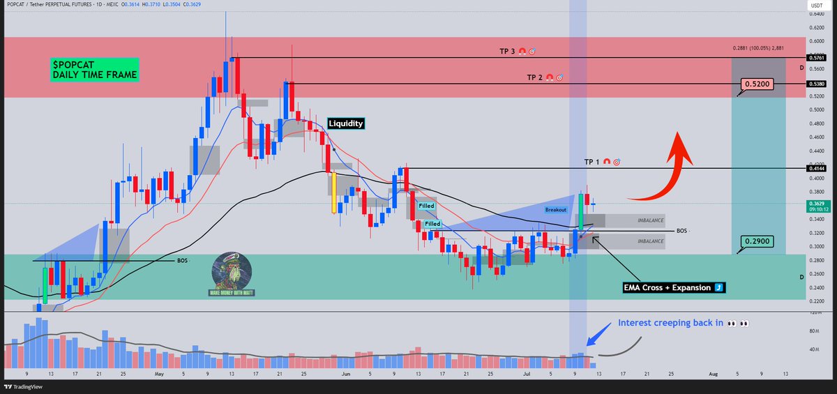 I wouldn't write off $POPCAT just yet.

It's fallen quite a ways from its previous highs, but honestly, it looks like the cat is about to pop once again. And pop hard.

Can definitely see something like this happening if the market stays strong 👇
