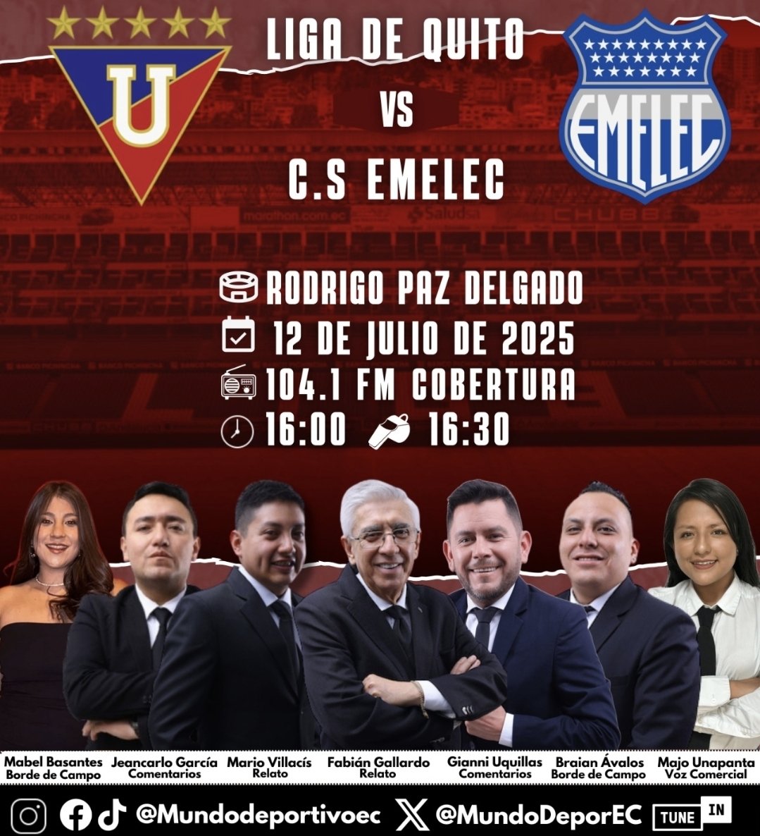 Fabian Gallardo M. (@fabiangallardom) on Twitter photo .<a href="/LDU_Oficial/">LDU Oficial</a> -<a href="/CSEmelec/">Club Sport Emelec</a>,el duelo Fecha 20.Escúchalo por 📻🎤 <a href="/cobertura/">cobertura</a> y <a href="/MundoDeporEC/">MUNDO DEPORTIVO EC 🇪🇨</a>.Previa 16H00 con <a href="/MarioVillacisG/">VillaSports</a>,<a href="/gianniuqui/">Gianni Uquillas A.</a>,<a href="/jeanca1603/">Jeancarlo garcia</a>,<a href="/Braian_AvalosG/">Braian Andrés Avalos</a>,<a href="/mabeldominique5/">Mabel Dominique Basantes</a> y <a href="/UnapantaJo5173/">María José Unapanta Mullo</a>.#ApuestaATuRitmo con <a href="/SportbetEc/">SPORTBET</a>.Juega yá!🤑💰💵💶 .<a href="/LDU_Oficial/">LDU Oficial</a> -<a href="/CSEmelec/">Club Sport Emelec</a>,el duelo Fecha 20.Escúchalo por 📻🎤 <a href="/cobertura/">cobertura</a> y <a href="/MundoDeporEC/">MUNDO DEPORTIVO EC 🇪🇨</a>.Previa 16H00 con <a href="/MarioVillacisG/">VillaSports</a>,<a href="/gianniuqui/">Gianni Uquillas A.</a>,<a href="/jeanca1603/">Jeancarlo garcia</a>,<a href="/Braian_AvalosG/">Braian Andrés Avalos</a>,<a href="/mabeldominique5/">Mabel Dominique Basantes</a> y <a href="/UnapantaJo5173/">María José Unapanta Mullo</a>.#ApuestaATuRitmo con <a href="/SportbetEc/">SPORTBET</a>.Juega yá!🤑💰💵💶