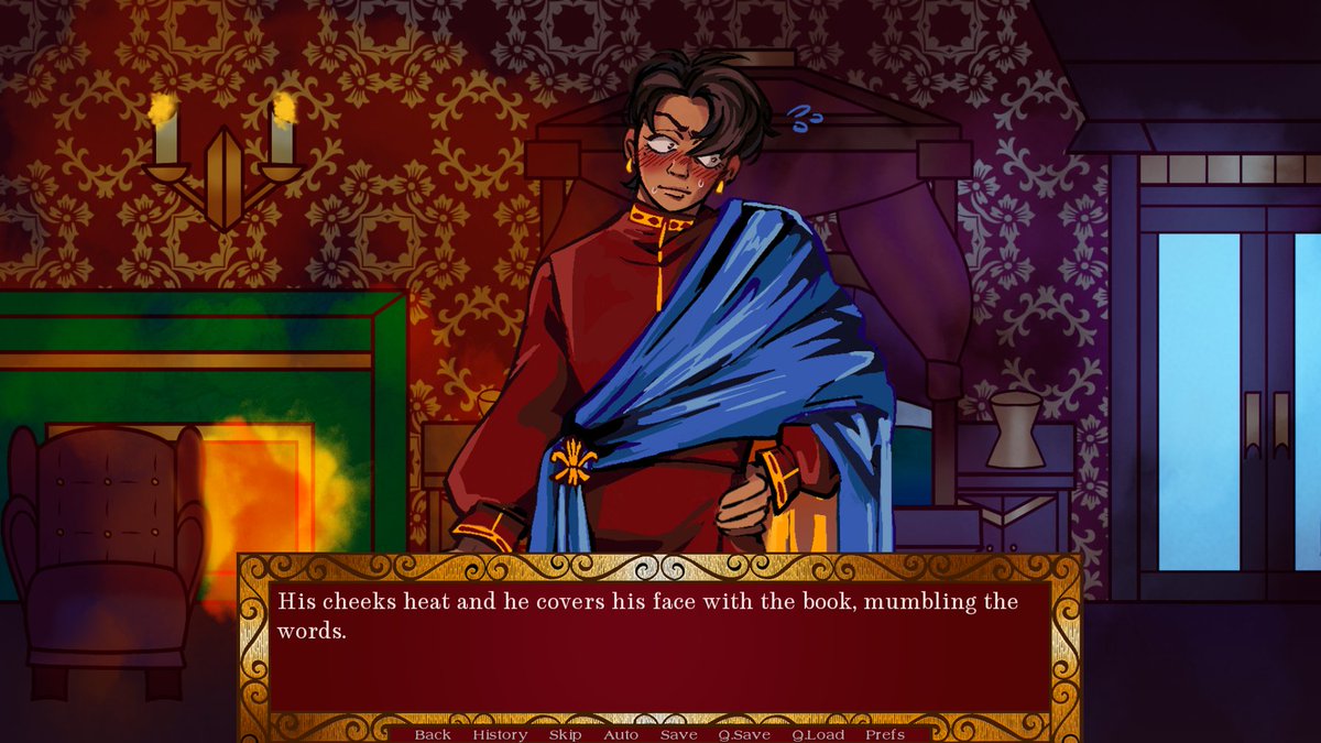 StudiosSkywrite's tweet image. Despite his initial frosty demeanour, Prince Railan is very easy to fluster! Romance him in the Prince's Keeper #screenshotsaturday skywritestudios.itch.io/the-princes-ke…