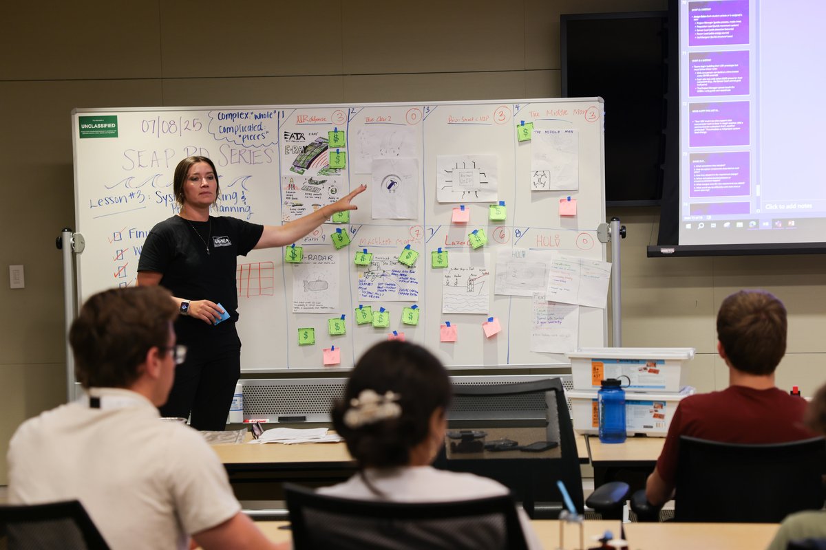 NSWCCarderock's tweet image. Students in the Science and Engineering Apprenticeship Program participate in a professional development workshop on "System Thinking and Project Planning"  July 8, 2025. #STEMsaturday #Carderock #NavalSTEM @navysteminterns