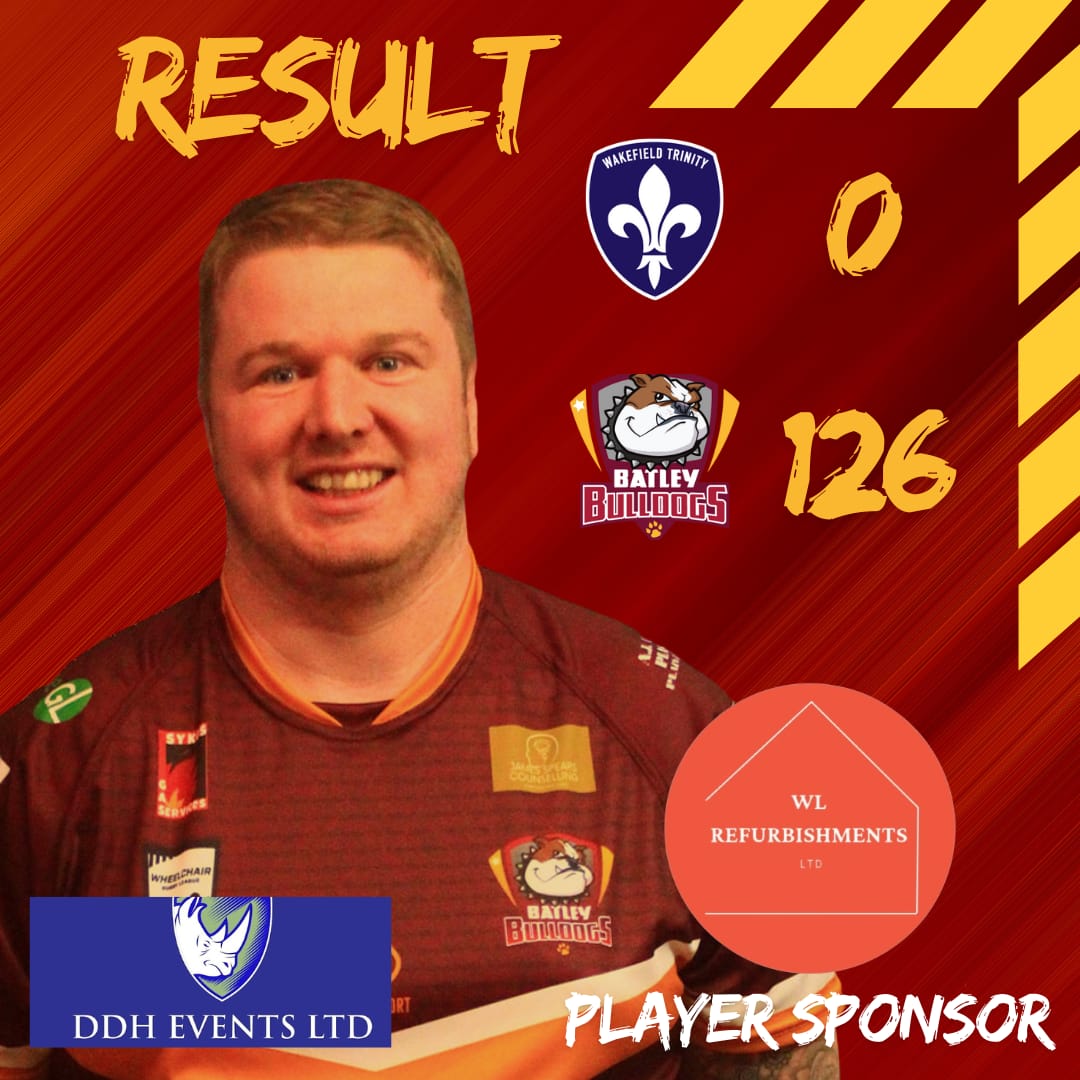 ✨️ James Clough picks up his third Player of the Match award of the season, after scoring 50 of the 126 unanswered points against Wakefield Trinity.

#Batley #WheelchairRL #BatleyBulldogs #WheelchairRugbyLeague
