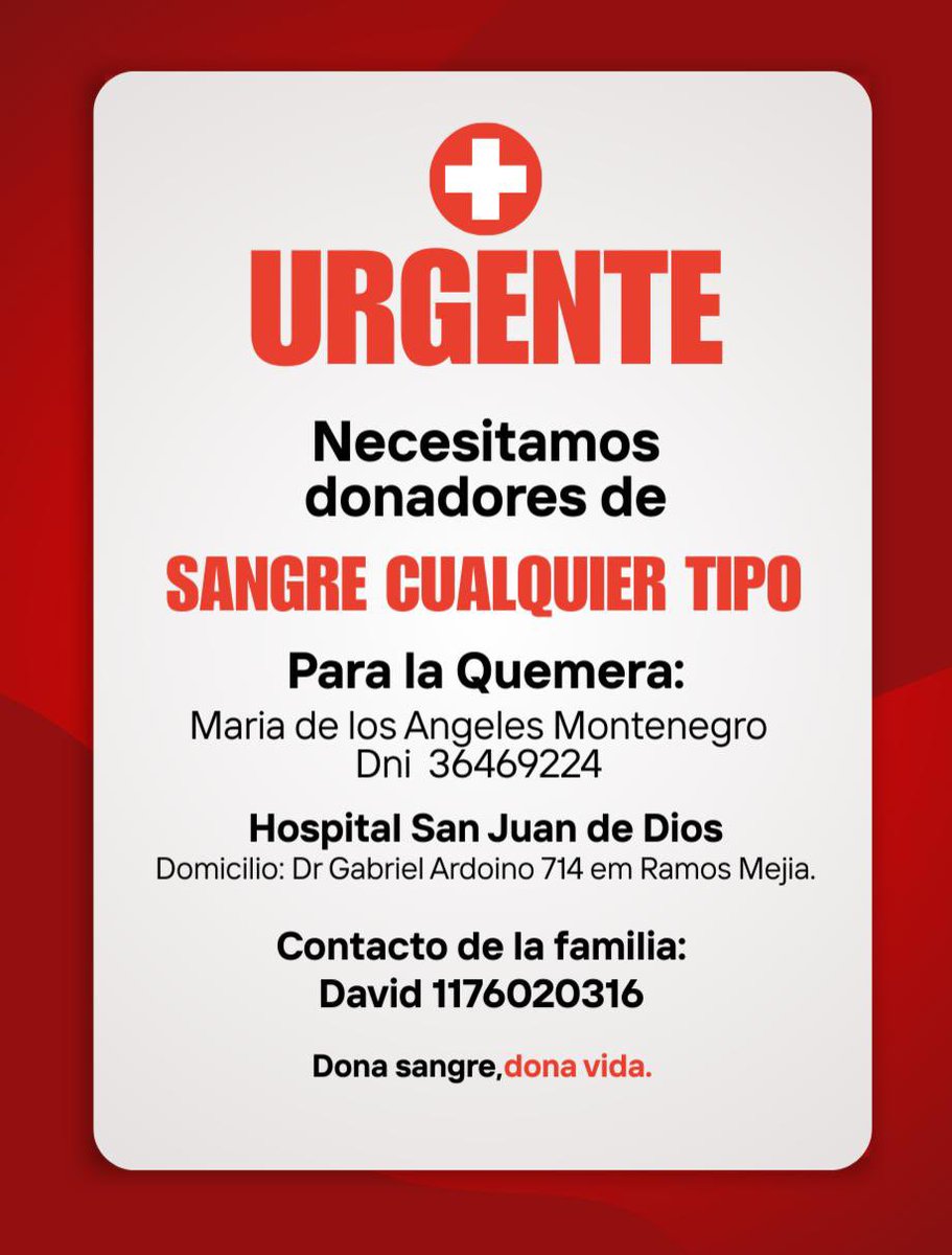 Necesitamos <a href="/DadoresDSangre/">Dadores de sangre</a>  <a href="/dadoresdesangre/">Dadores de Sangre</a> para una amiga de <a href="/CAHuracan/">CA Huracán</a> 
Gracias! Gracias! Gracias! 🎈🙏