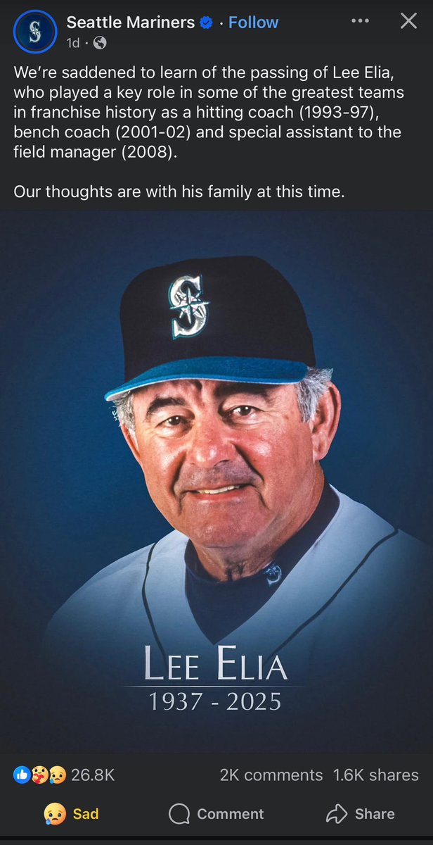I loved playing for Lee Elia during my time with the Phillies Organization. He was a players’ coach and players would run through a wall for him! I’m constantly sharing stories and lessons that I learned playing for him! ❤️🙏⚾️