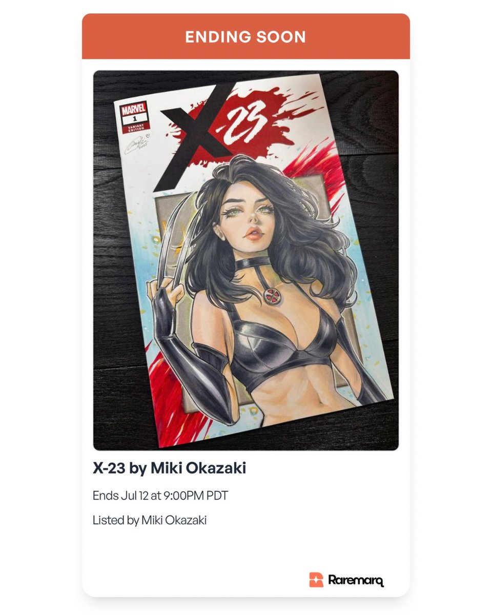raremarq's tweet image. Last day to bid on this gorgeous X-23 sketch cover by the wonderful @mikiokazakiart !
Auction ends July 12, 2025 at 9pm PDT
raremarq.com/auctions/x-23-…
#x23 #xmen #MarvelComics #SketchCover