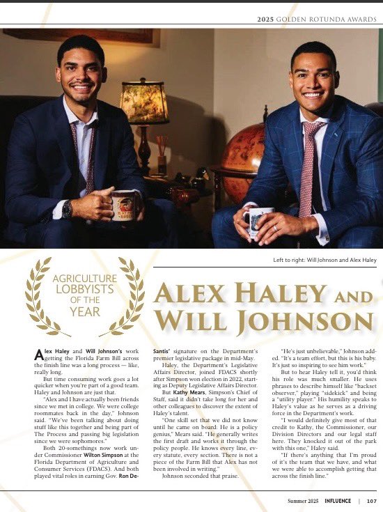 WiltonSimpson's tweet image. Our FDACS team is a first-rate group of hard working folks advancing the mission of our farmers, ranchers, and growers to secure a safe, affordable and sustainable food supply on behalf of all Floridians. Congratulations to Alex Haley and Will Johnson for delivering big with this…