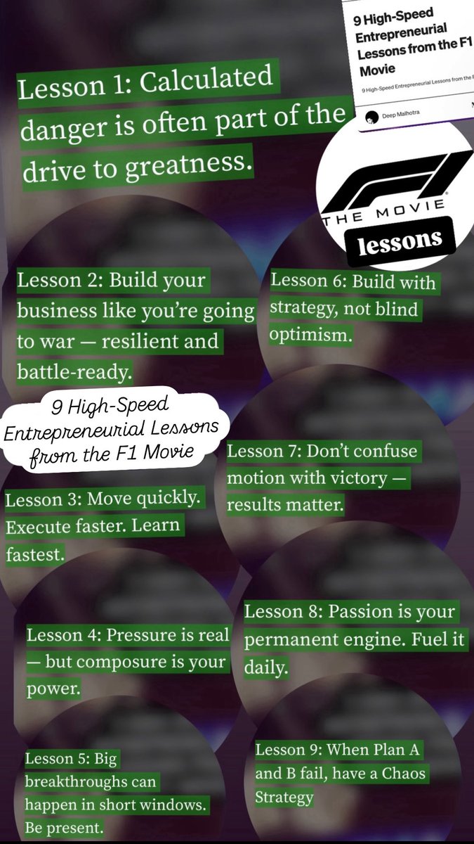 Deep Malhotra (@deepmalhotra) on Twitter photo 9 High-Speed Entrepreneurial Lessons from the F1 Movie : read here: deepmalhotra.medium.com/9-high-speed-e…
<a href="/F1Movie/">F1 Movie</a> <a href="/BradPittPlanB/">Brad Pitt Fan Page</a> <a href="/Medium/">Medium</a> <a href="/Apple/">Apple</a> <a href="/AppleTV/">Apple TV</a> <a href="/warnerbros/">Warner Bros.</a> <a href="/warnerbros__1/">Warner Bros. Pictures</a> <a href="/WarnerBrosIndia/">Warner Bros. India</a> #Mumbai #MumbaiIndia #bradpitt #F1Movie #F1TheMovie #film #hollywood #applestudio 9 High-Speed Entrepreneurial Lessons from the F1 Movie : read here: deepmalhotra.medium.com/9-high-speed-e…
<a href="/F1Movie/">F1 Movie</a> <a href="/BradPittPlanB/">Brad Pitt Fan Page</a> <a href="/Medium/">Medium</a> <a href="/Apple/">Apple</a> <a href="/AppleTV/">Apple TV</a> <a href="/warnerbros/">Warner Bros.</a> <a href="/warnerbros__1/">Warner Bros. Pictures</a> <a href="/WarnerBrosIndia/">Warner Bros. India</a> #Mumbai #MumbaiIndia #bradpitt #F1Movie #F1TheMovie #film #hollywood #applestudio